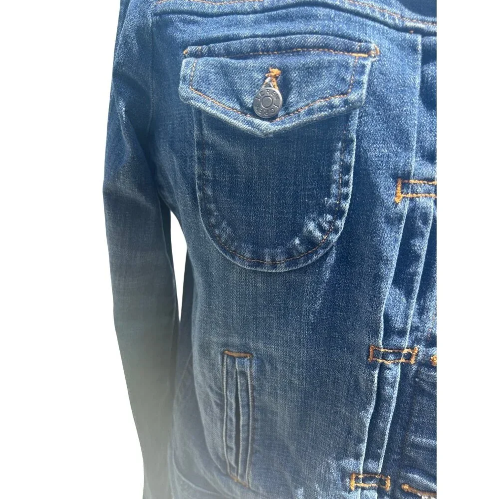 J. Crew Womens Lg Blue Cotton Denim Jacket Button Up Classic Trucker Medium Wash - Picture 3 of 9